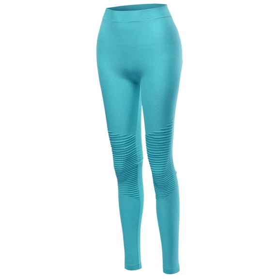 A2Y Women's Solid Basic Seamless Fitted Full Length Moto Leggings Ash Mint LXL