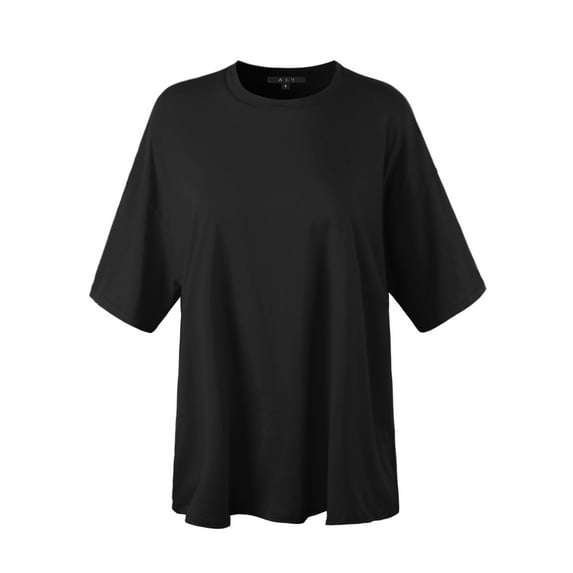 A2Y Women's Solid Cotton Oversized Drop Shoulder Boyfriend Box Tee Black L