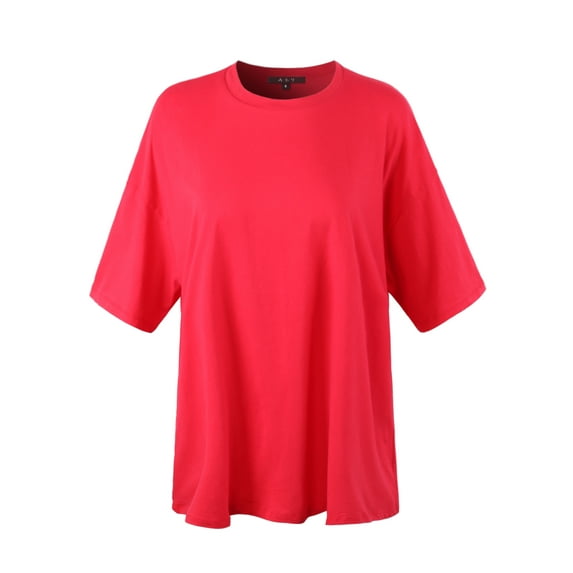 A2Y Women's Solid Cotton Oversized Drop Shoulder Boyfriend Box Tee Ruby L