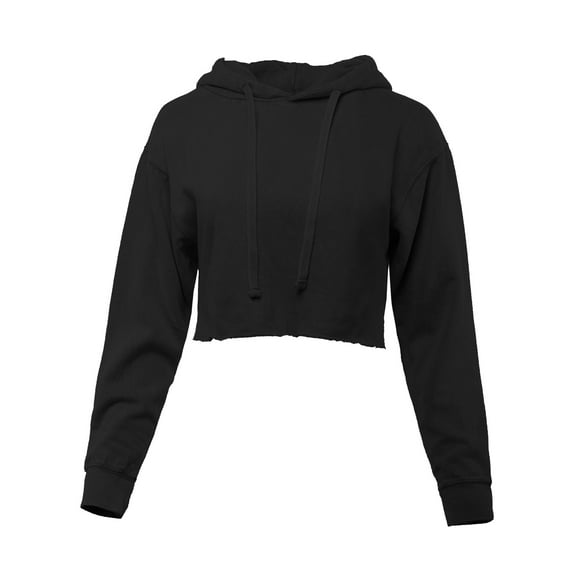 A2Y Women's Solid Cropped Cut Off Hooded Pullover Sweatshirt Black L