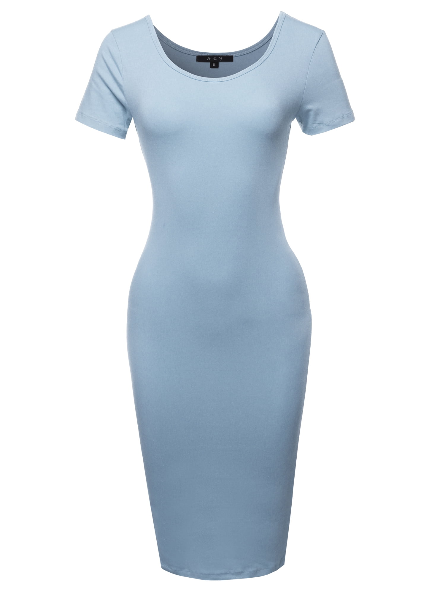 A2Y Women's Solid Fitted Classic Short Sleeve Premium Cotton Midi Dress Ash Blue L - Walmart.com A2Y Women's Solid Fitted Classic Short Sleeve Premium Cotton Midi Dress Ash Blue L - Walmart.com