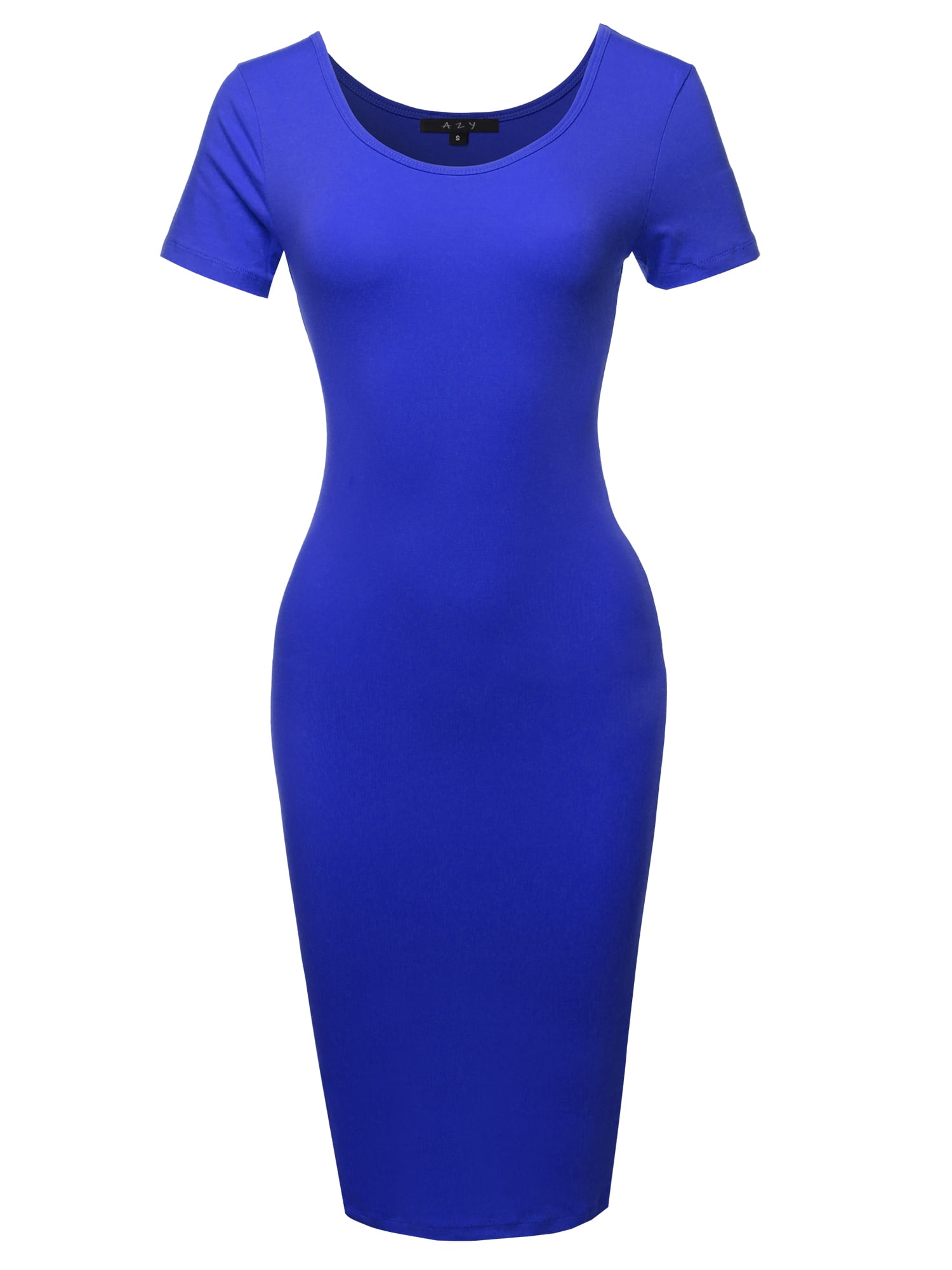 A2Y Women's Solid Fitted Classic Short Sleeve Premium Cotton Midi Dress  Denim Blue M - Walmart Business Supplies
