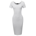 thumbnail image 1 of A2Y Women's Solid Fitted Classic Short Sleeve Premium Cotton Midi Dress Ivory S, 1 of 5