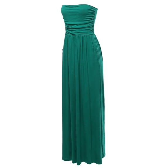 A2Y Women's Solid Viscose Tube Top Double Layer Side Pockets Maxi Dress Kelly Green L