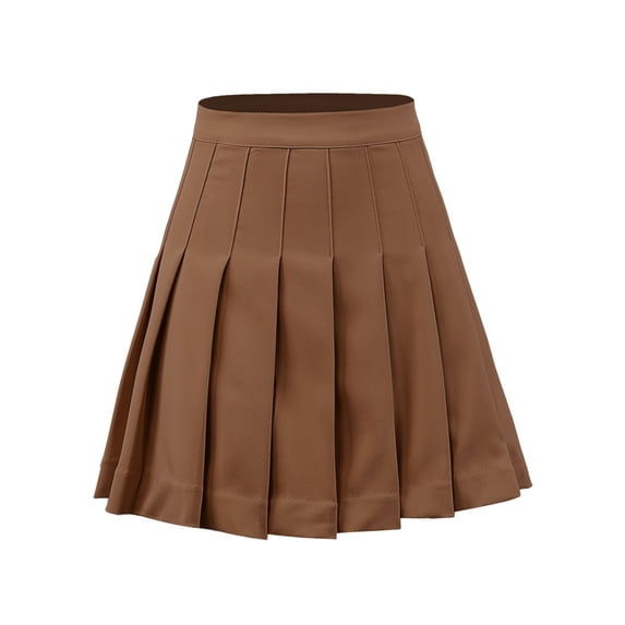 A2Y Women's Solid Zipper Pleated Mini Skirts Brown L