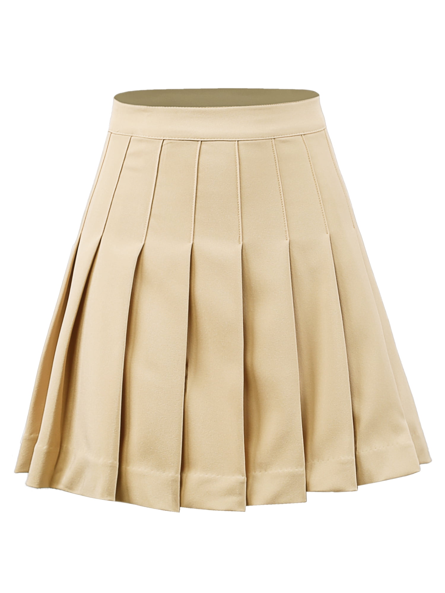 A2Y Women s Check Plaid Print Zipper School Pleated Skirts Khaki L Walmart Business Supplies