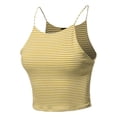 thumbnail image 1 of A2Y Women's Two Ply Stripe Spaghetti Strap High Neck Rayon Spandex Crop Top Mustard Off White L, 1 of 5