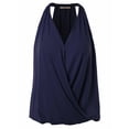 thumbnail image 1 of A2Y Women's V-Neck Sleeveless Drape Wrap Elastic Hem Halter Top Navy M, 1 of 3