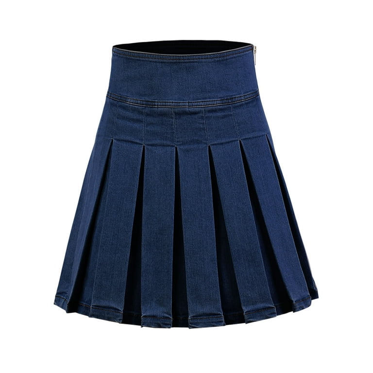 A2y Women s Zipper School Uniform Denim Flare Mini Skirts Dark Navy L Size Large Blue