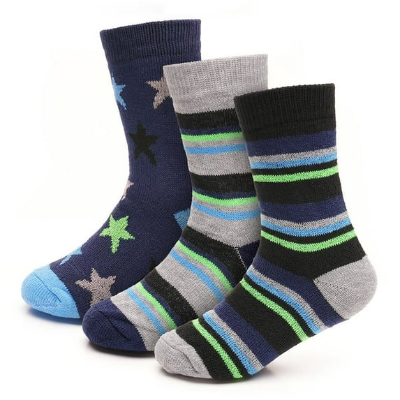 A2Z 4 Kids Boys Girls Thermal Socks Winter Warmth Insulated - Socks AZ158 Striped A 3 Pack 7-10 (12.5-3.5)