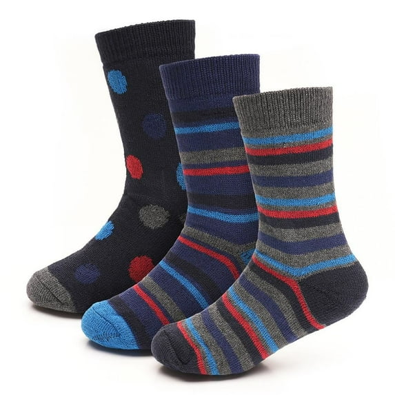 A2Z 4 Kids Boys Girls Thermal Socks Winter Warmth Insulated - Socks AZ158 Striped B 3 Pack 7-10 (12.5-3.5)
