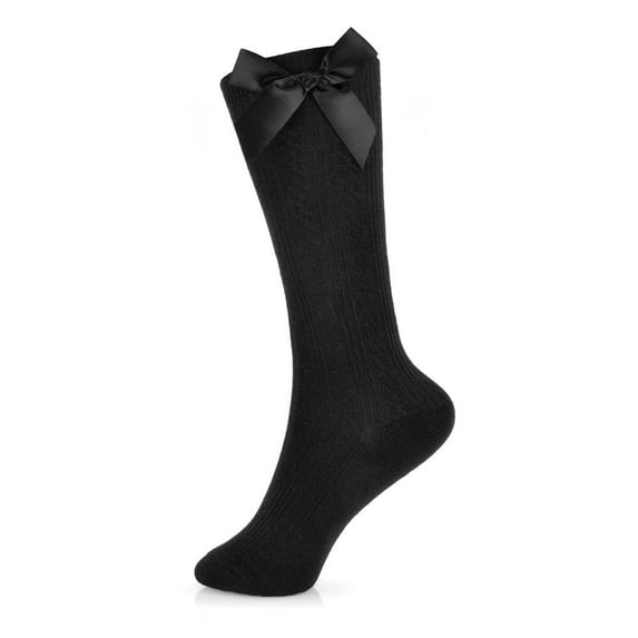 A2Z 4 Kids Girls Cable Knee High Cotton Rich Socks With Bow - Socks AZ408 Black 3 Pack 3-6 (9-12)