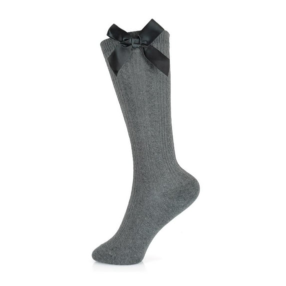 A2Z 4 Kids Girls Cable Knee High Cotton Rich Socks With Bow - Socks AZ408 Grey 3 Pack 2-3 (6-8.5)