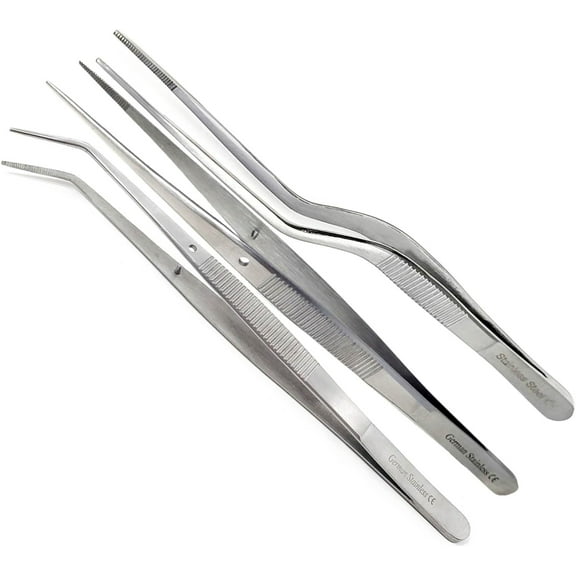 A2Z Precision Hobby Tweezers Tool 3pc Set, Stainless Steel Long Tweezers for Electronics & Microelectronics Applications, Lab, Diamond Handling, Jewelry-Making, Craft, Daily Garden Tools & General Use