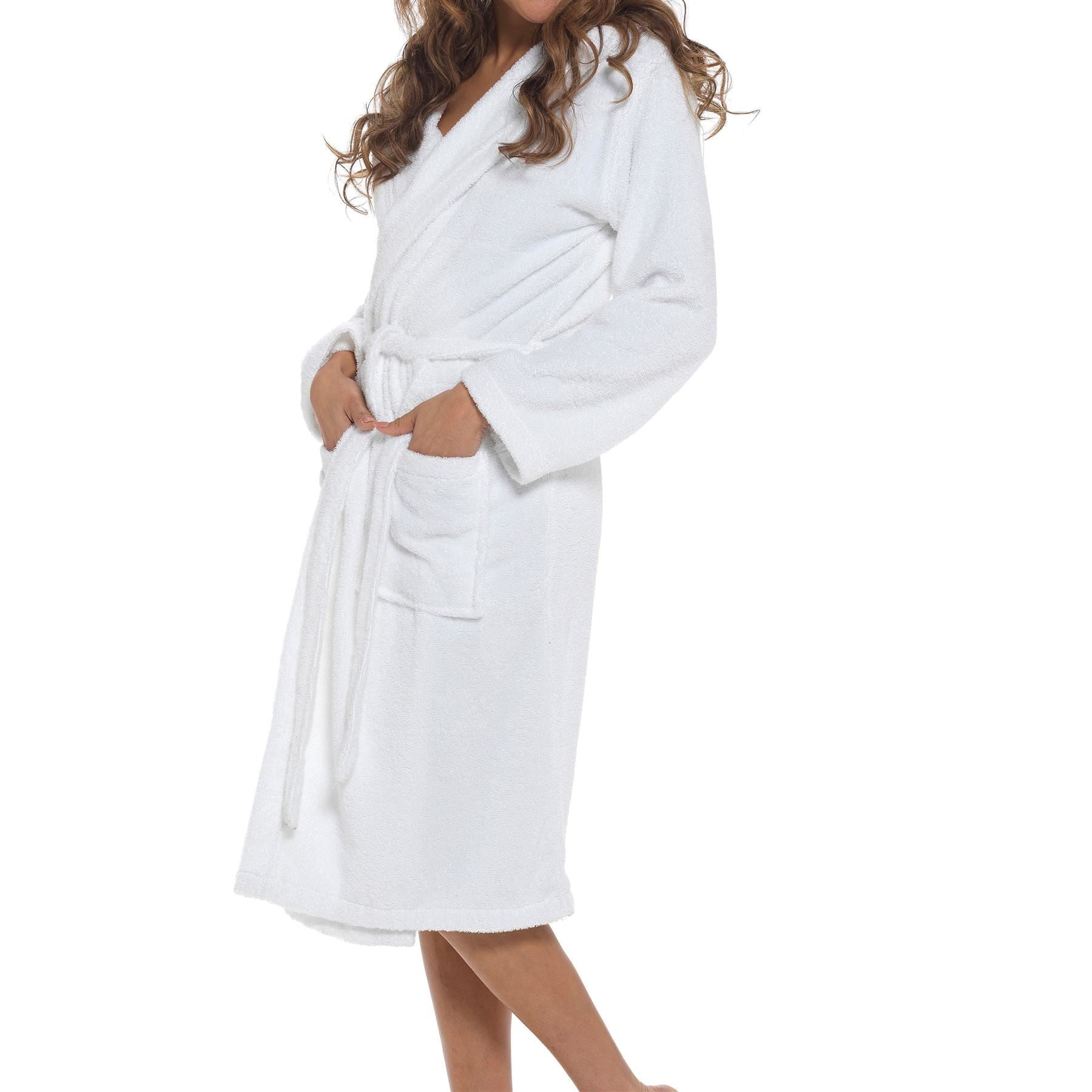 chinese dress ladies Rimini Light Weight Cotton Velour Bath Robe, Dressing Gown White and Grey   The Fine Cotton Company