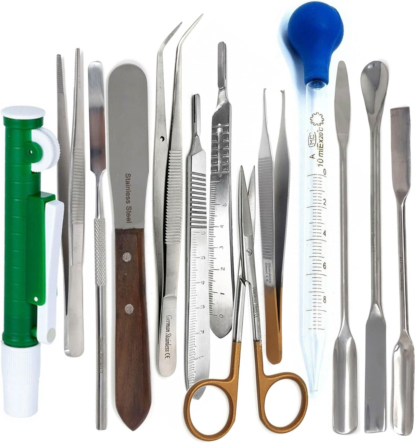 A2ZSCILAB- 13 Pc Lab Micro Spatula Scoop Spoon Tweezers Sampler Instrument Kit, Stainless Steel - Science Lab Supplies
