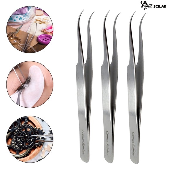 A2ZSCILAB 3 Pcs Stainless Steel Curved Pointed Beading Tweezer Stainless Steel Picking Tool Craft Tweezer for DIY Craft, Jewelry Making, Electronics and Laboratory Works