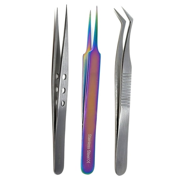 A2ZSCILAB Professional Sharp Tweezers Pointed Tip | Stainless Steel, Fine Tip Needle Nose Tweezers for Women and Men | Facial & Eyebrow Hair | 3 Pcs
