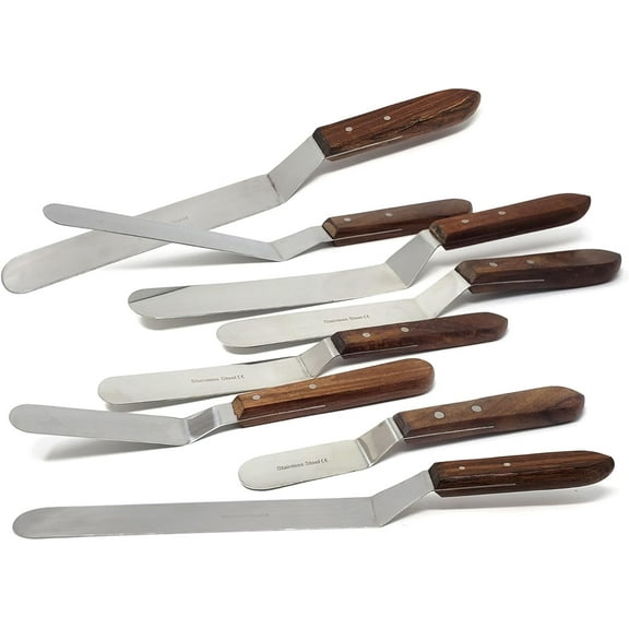 A2ZSCILAB Steel Caulk Finishing Spatulas Wooden Handled, 8 Pieces Pack