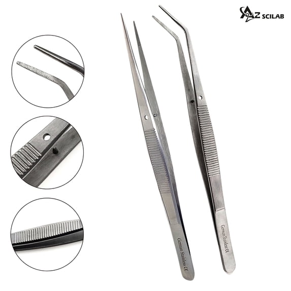 A2zscilab Pro Matte Jewelry Tweezers Multipurpose Stainless Steel Straight Curved Diamonds Tweezers for Watch Repair