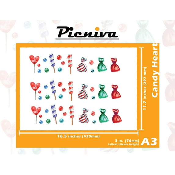 A3(3") Candy Heart Baby Kid Nursery Room Decal Sticker Clear Vinyl Wall Art decor