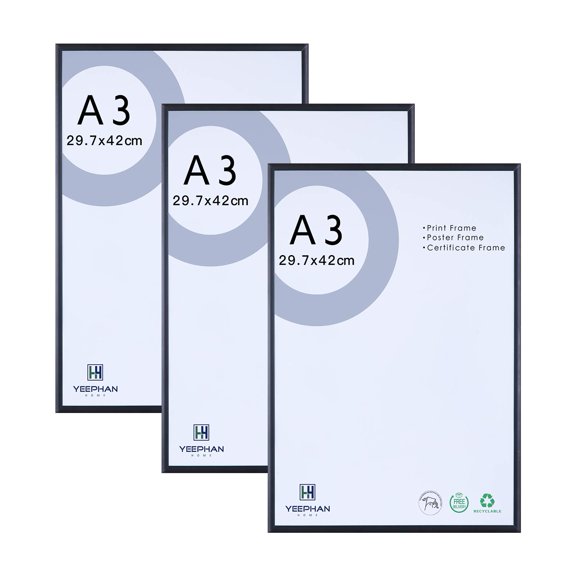 A3 Aluminum Photo Frame with Perspex Glass Front, Black Metal Picture Frame