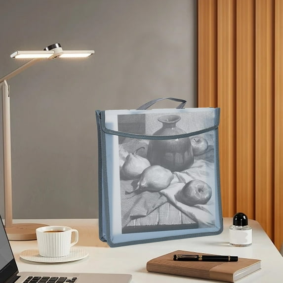 A3 Artwork Storage Bag, Portfolio Case, Plastic Material, Thickened Edging, Watertight Seal, for Desk Documents, Exam Papers, and Art Drawings, Gray Color, by FAJHHA