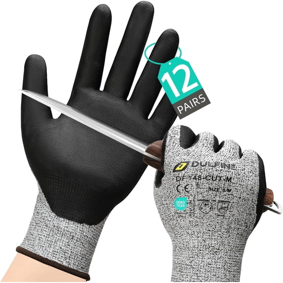 A3 Cut Resistant Work Gloves for Men Women,Touchscreen Foam Nitrile Coated,12 Pairs Pack,Ideal for,Glass Cutting
