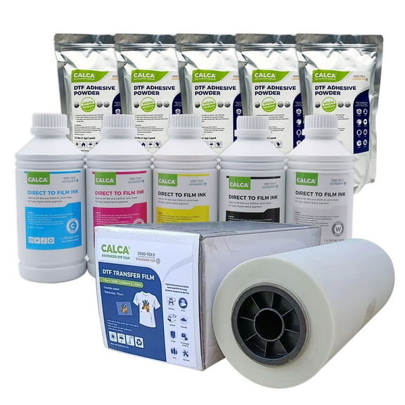 A3 DTF Film Rolls Printing Starter Supply Pack (1L CMYK+WH, 11 lbs Powder, A3 Roll Film)