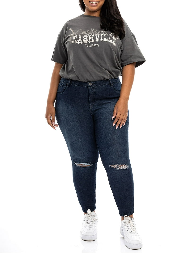 A3 Denim Women's Plus Skinny Jeans, Sizes 16-26, Distressed