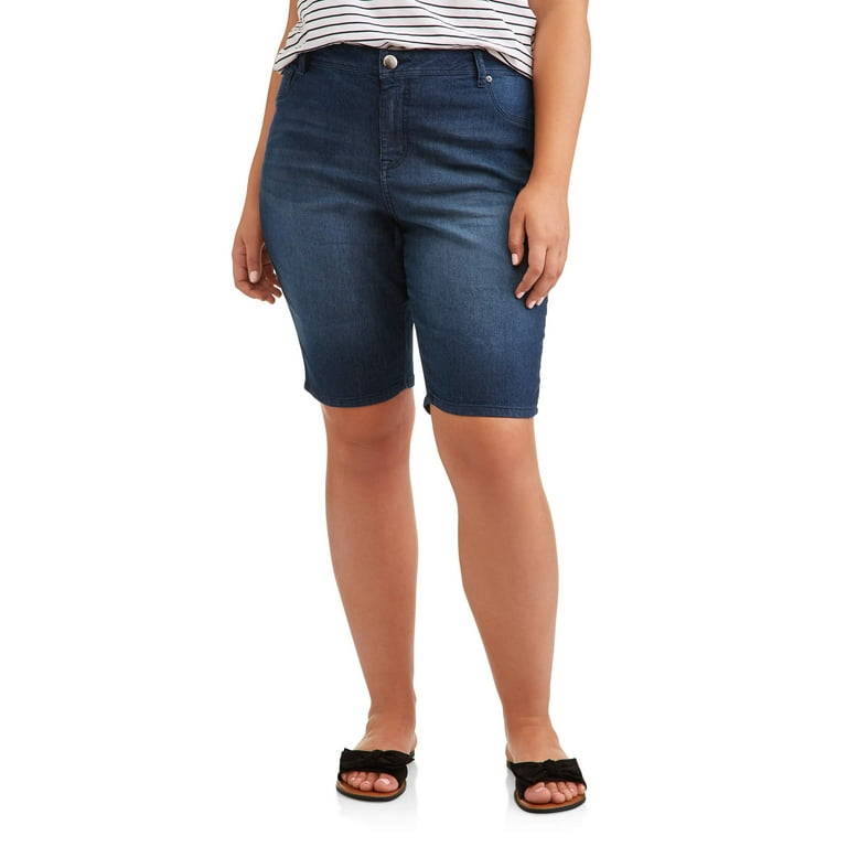 A3 Denim Women s Plus Size Basic Bermuda Shorts Walmart