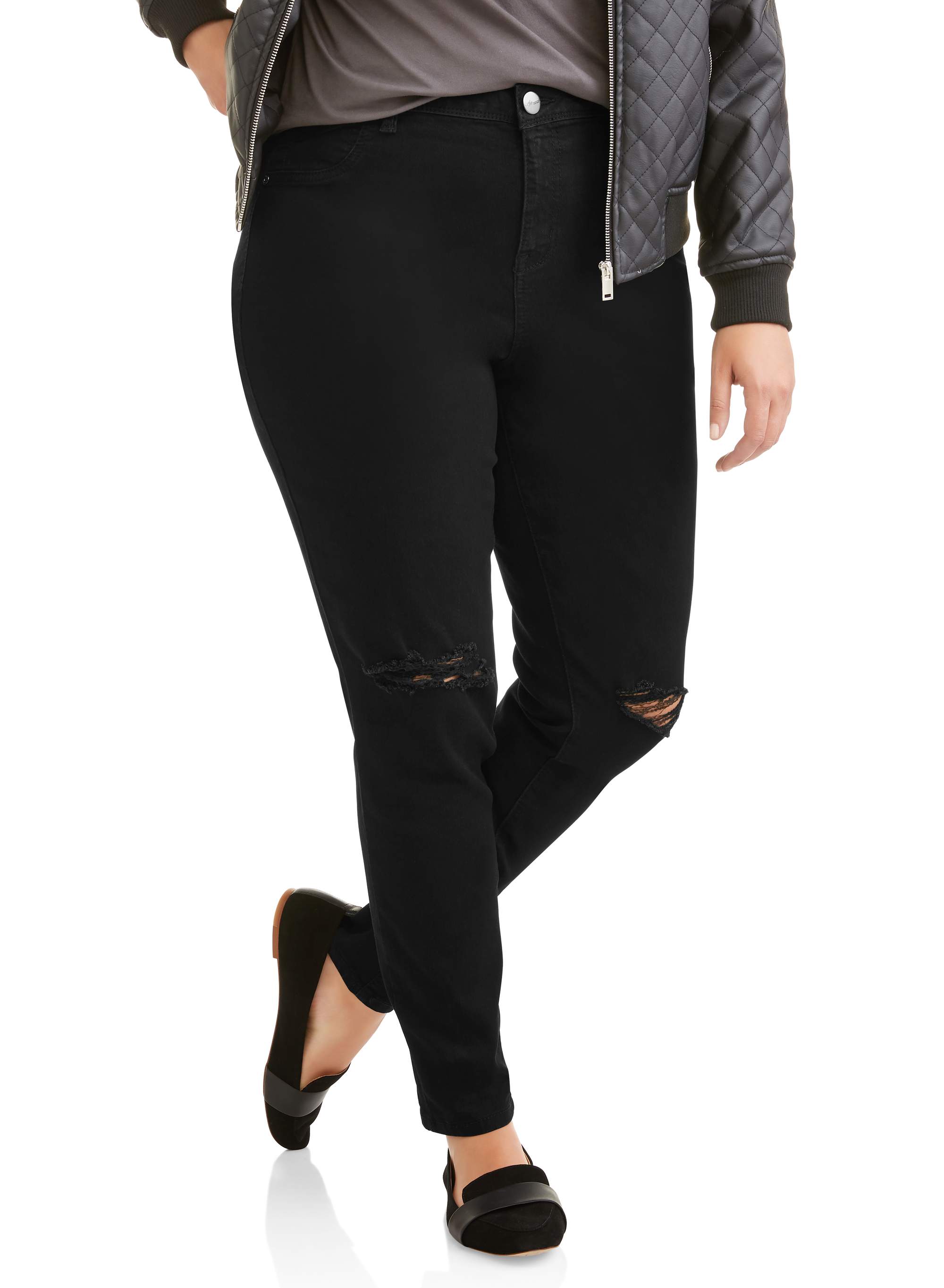 A3 Denim Women's Plus Sized Destructed Skinny Jeans, Size: 20, Black