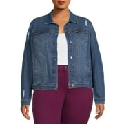 A3 DENIM Women's Plus Size Distressed Denim Jacket