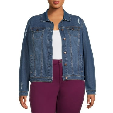 A3 Denim Women's Plus Size Distressed Denim Jacket