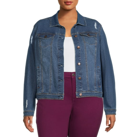 A3 Denim Women's Plus Size Distressed Denim Jacket