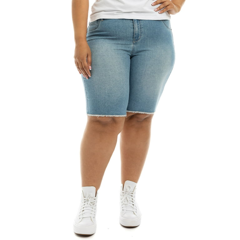 A3 Denim Women's Plus Size Fray Hem Bermuda Shorts