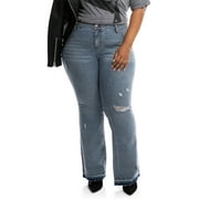 A3 Denim Women's Plus Size High Rise Released Raw Hem Flare Jeans