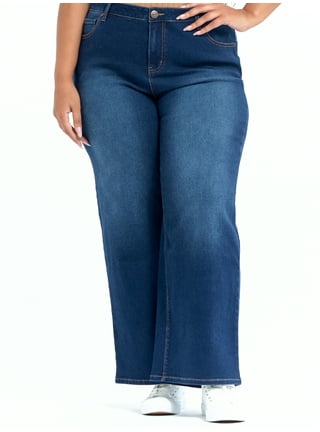 Guvpev Women's Plus Size Wide Leg Cotton Jean Seamed Front Wide Leg Jeans  Casual Fashion Trousers