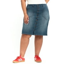 Plain Straight Dark Wash Plus Size Denim Skirts - Walmart.com