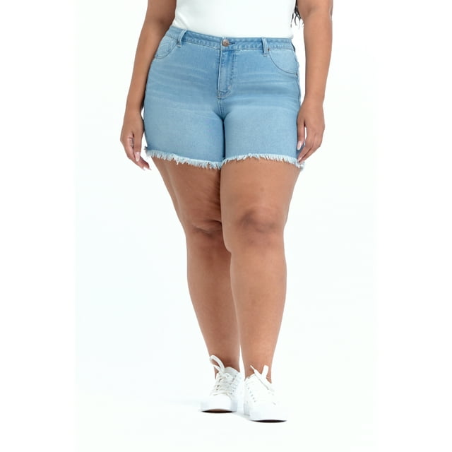 A3 Denim Women's Plus Size Raw Edge Denim Shorts