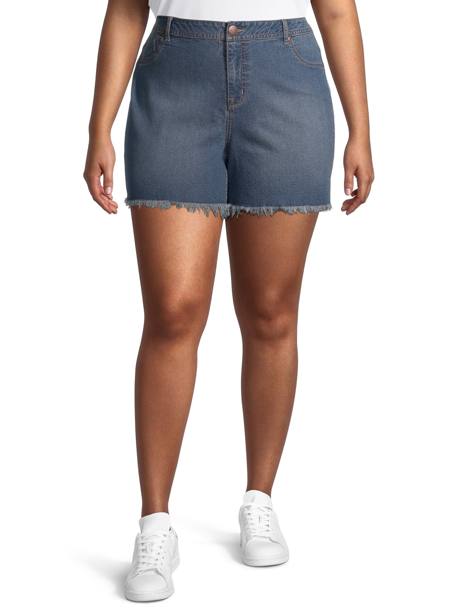 A3 Denim Women's Plus Size Raw Edge Denim Shorts