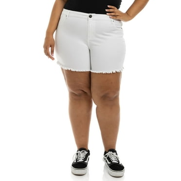 A3Denim Women's Plus Size Raw Edge Denim Shorts, 5" Inseam, Sizes 16W-24W