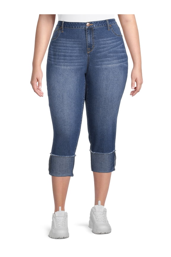 Women's Plus Size Roll Cuff Capri Jeans