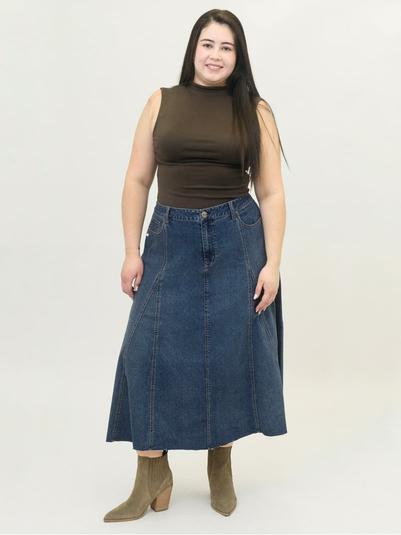 A3 Denim Women's Plus Size Seamed Flare Skirt, Sizes 16W-26W