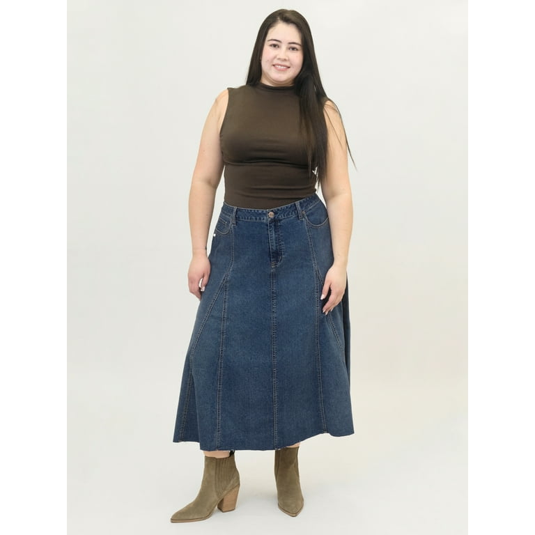 A3 Denim Women's Plus Size Seamed Flare Skirt, Sizes 16W-26W