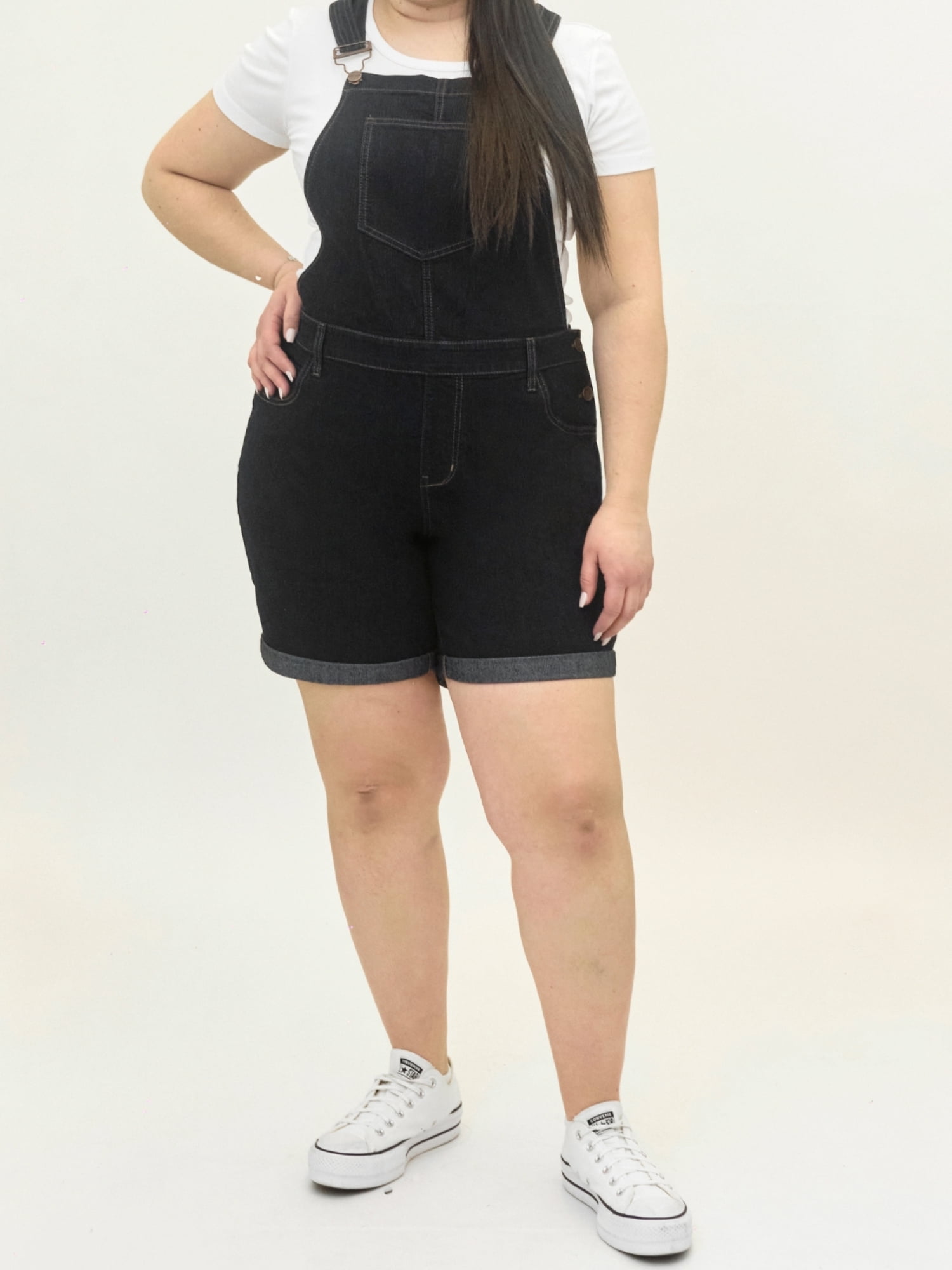 A3 Denim Women's Plus Size Stretch Denim Overalls with Cuffs