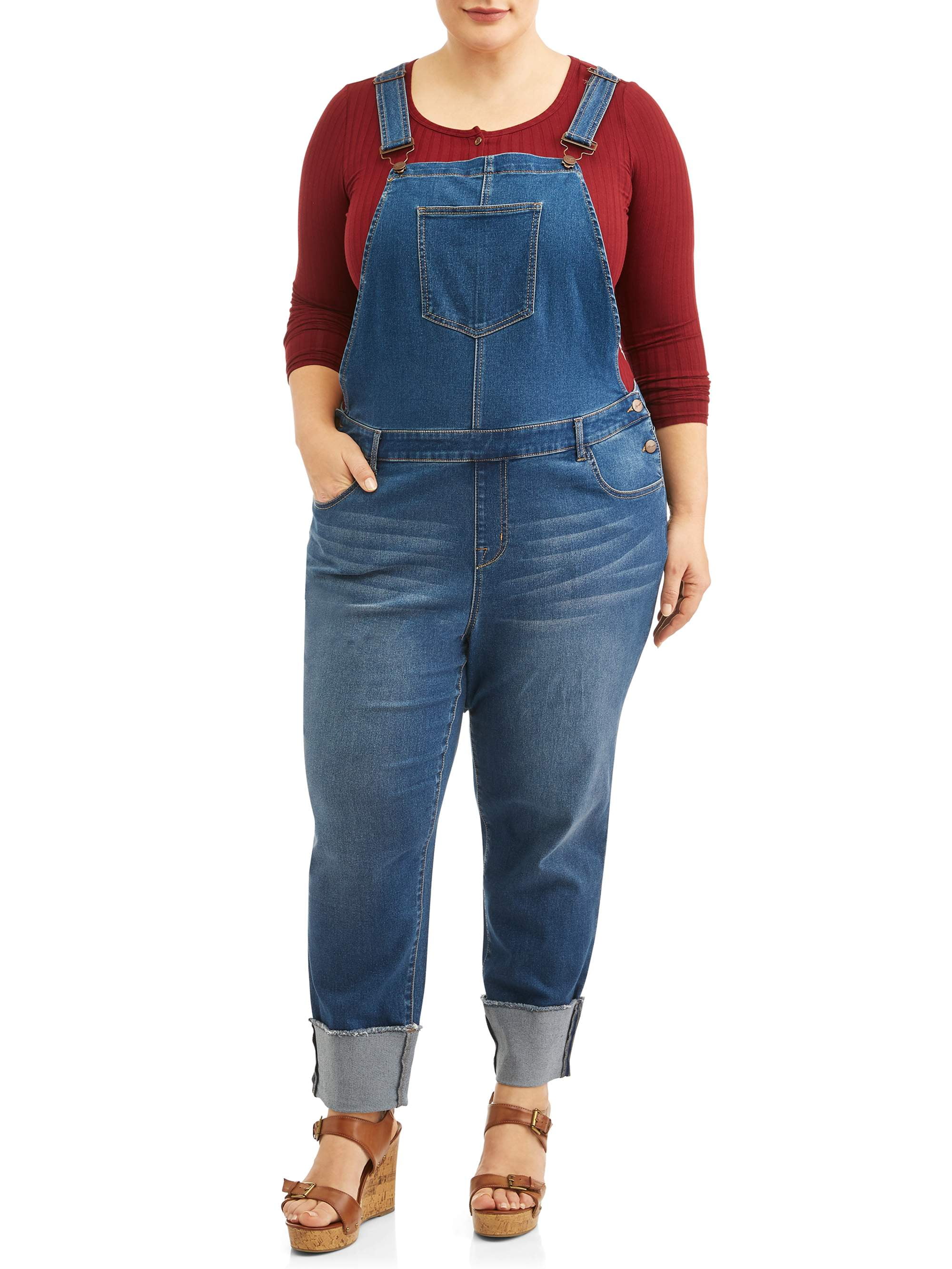 A3 Denim Women's Plus Size Stretch Denim Overalls with Cuffs, Sizes 16W-26W