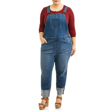 A3 Denim Women's Plus Size Stretch Denim Overalls with Cuffs