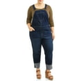 thumbnail image 1 of A3 Denim Women's Plus Size Stretch Denim Overalls with Cuffs, 1 of 5