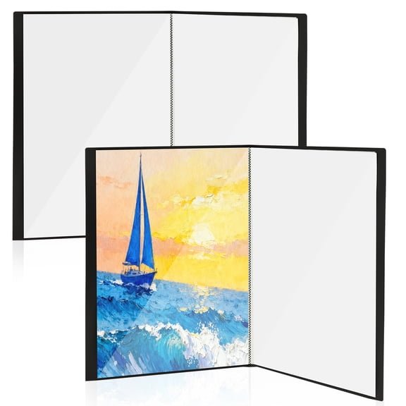 A3 Display Book Folder 40 Pocket 2 PCS Art Portfolio Presentation Folder with Clear Plastic Sleeve A3 Display Book for Painting Artwork School Office (Black)